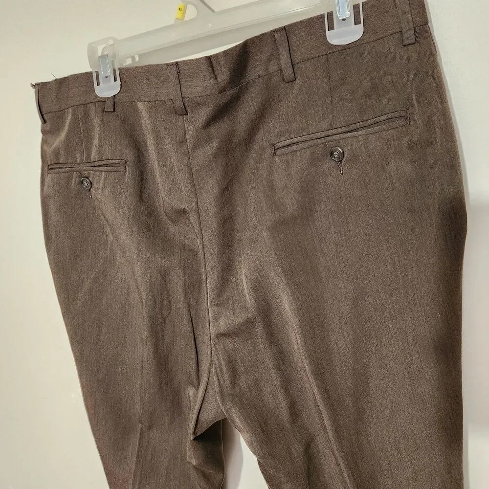 Haggar Dress Pants For Men Size 38x27 Brown Color Flat Front Black Label